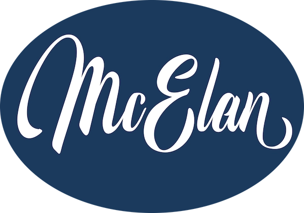 Mc Elan logo blu con scritta bianca
