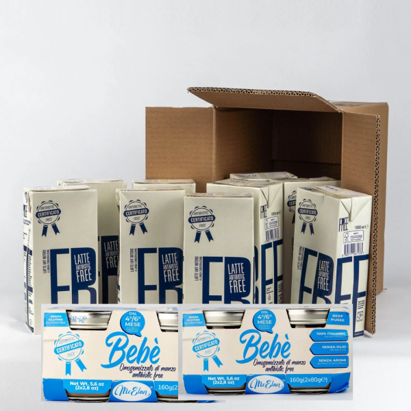 Bebè 2 blister omogeneizzato di manzo + FREE 8 litri di latte UHT intero food antibiotic free