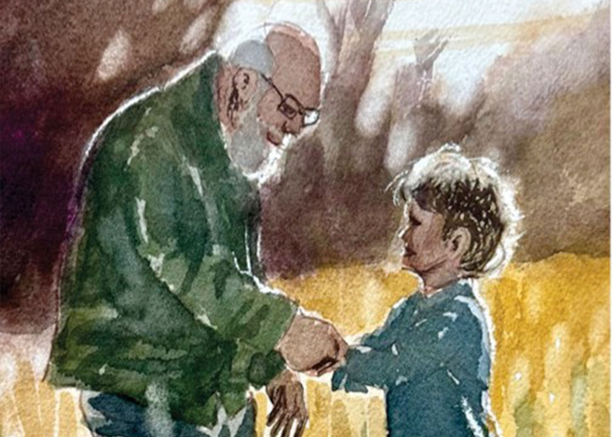 ACQUERELLO NONNO CON BAMBINO
